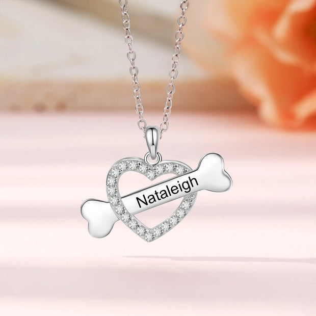 Custom Name Heart With Bone Necklace - Memoriex