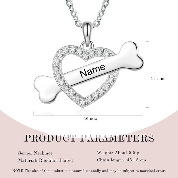 Custom Name Heart With Bone Necklace - Memoriex