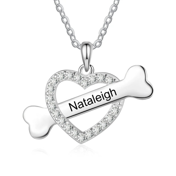 Custom Name Heart With Bone Necklace - Memoriex