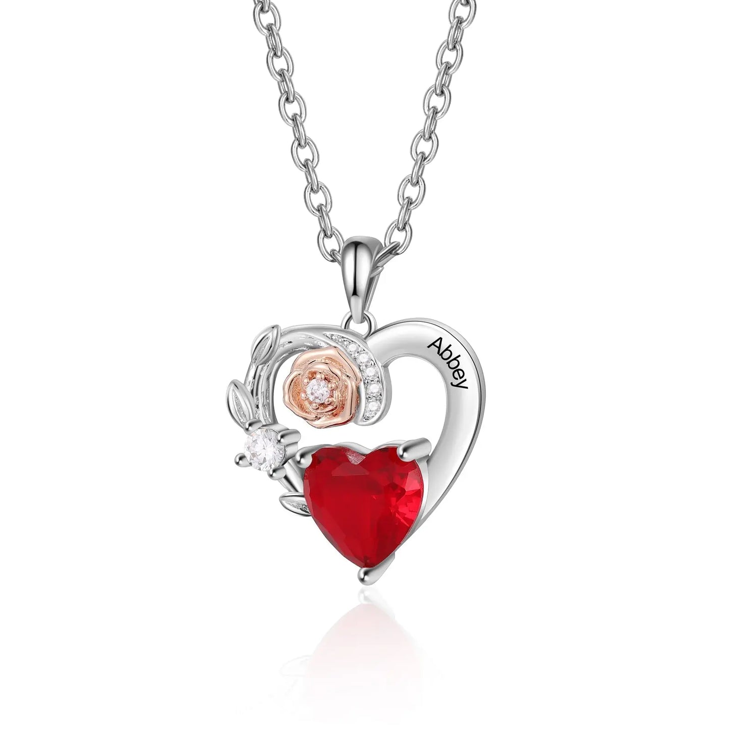 Custom Name Heart With Rose Flower Necklace - Memoriex