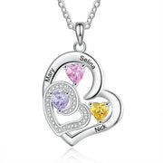 Custom Name Rhodium Plated Birthstone Heart Necklace - Memoriex