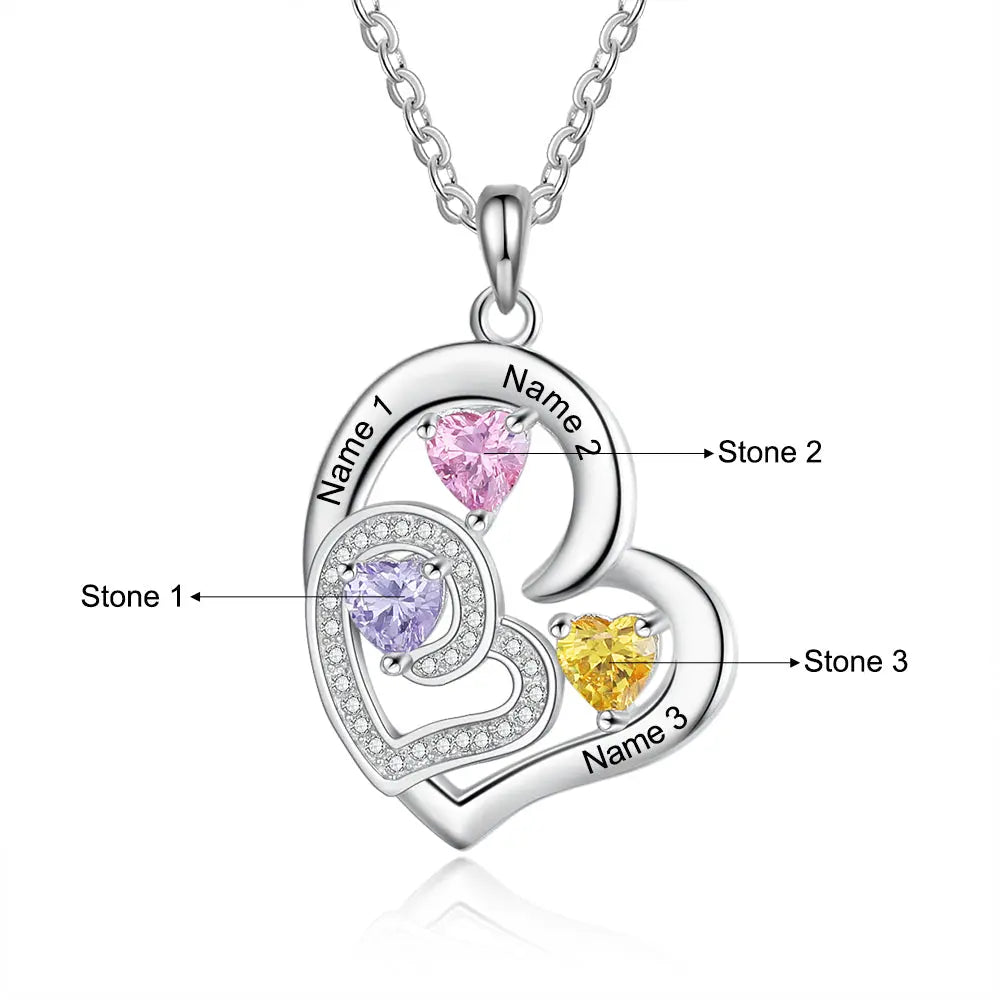 Custom Name Rhodium Plated Birthstone Heart Necklace - Memoriex