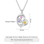 Custom Name Rhodium Plated Birthstone Heart Necklace - Memoriex