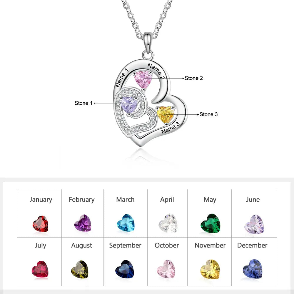 Custom Name Rhodium Plated Birthstone Heart Necklace - Memoriex