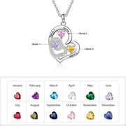 Custom Name Rhodium Plated Birthstone Heart Necklace - Memoriex