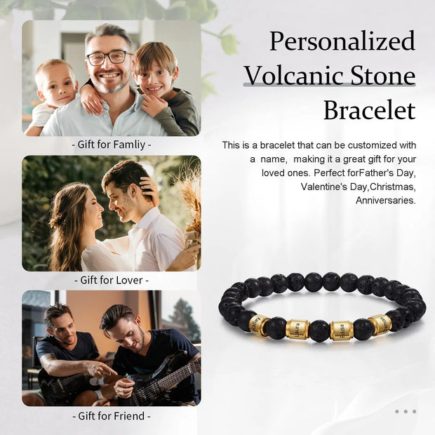 Custom Name Stainless Steel Volcanic Stone Bracelet - Memoriex