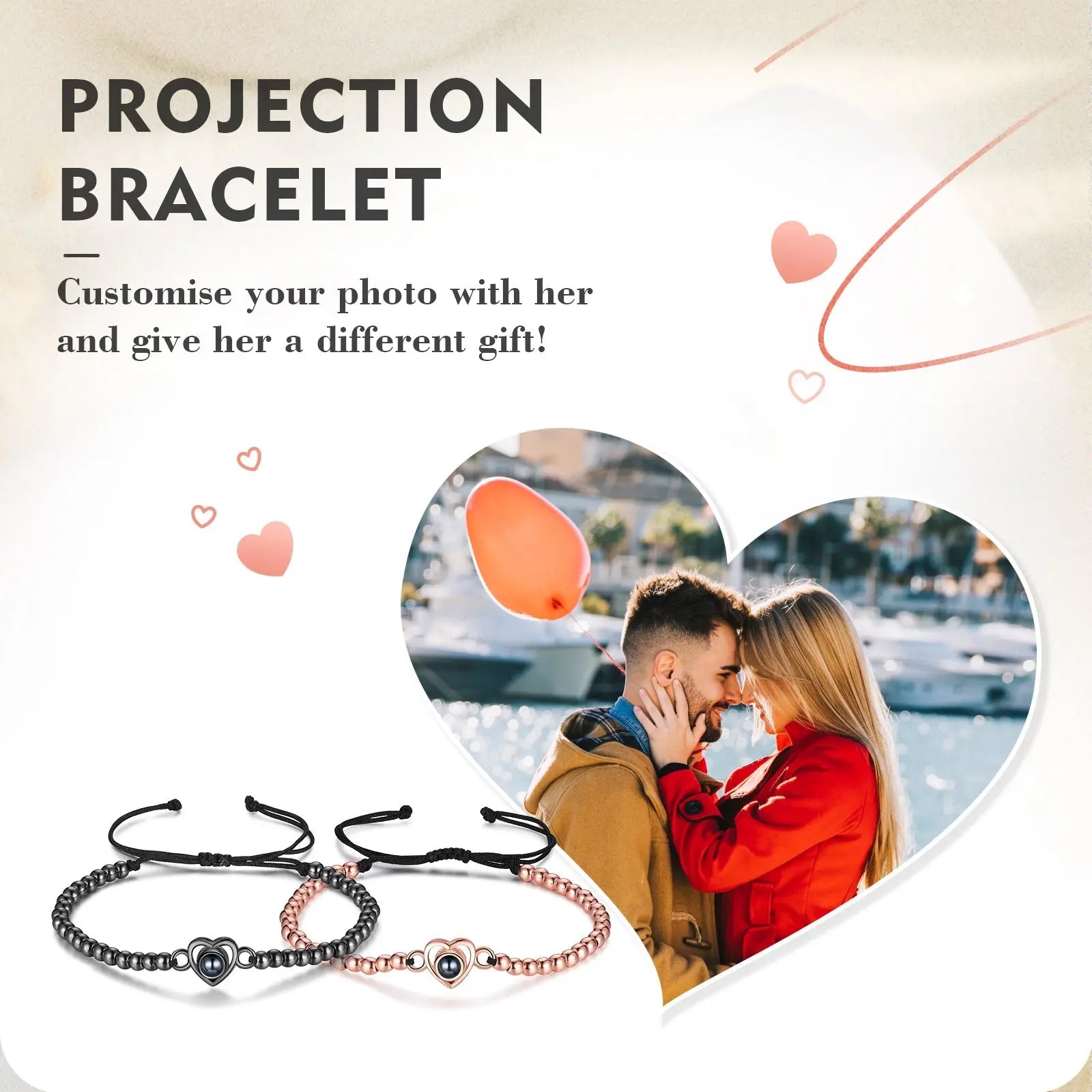 Custom Projection Heart Shaped Couple Bracelet-1