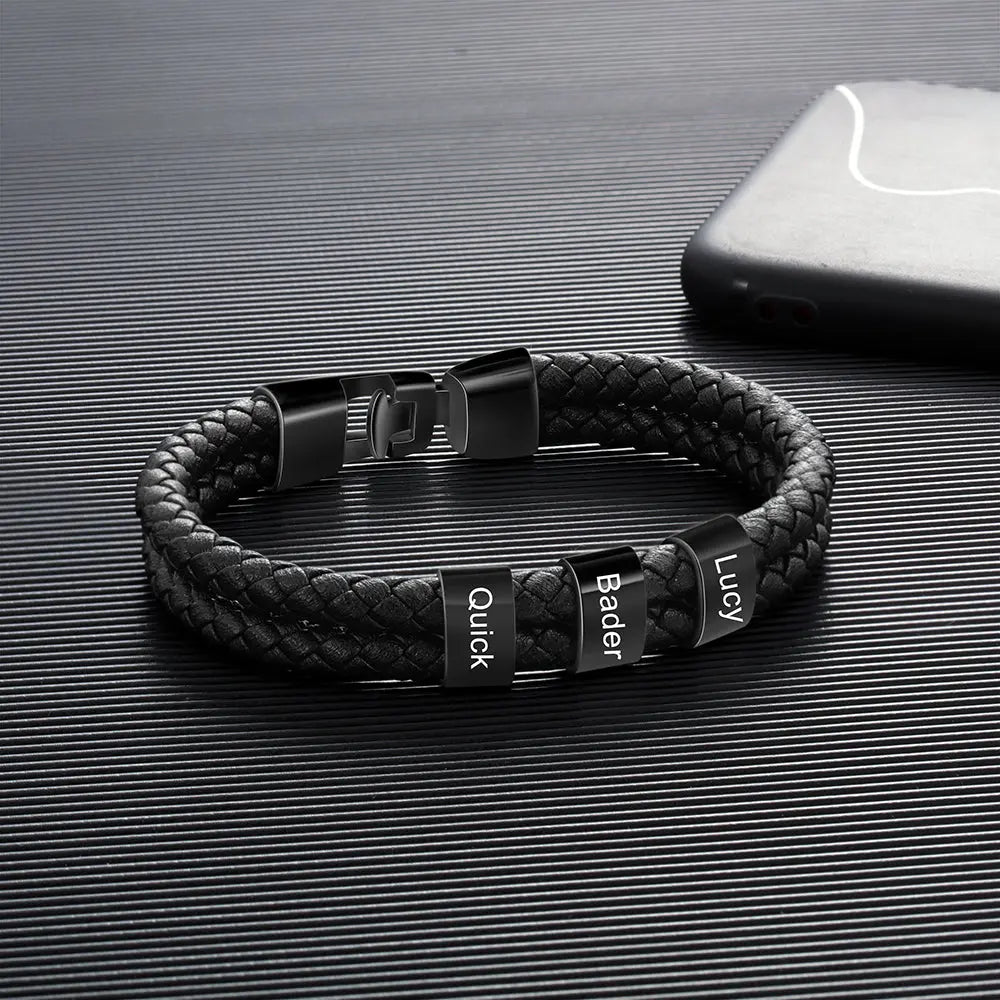 Custom Stainless Steal Leather Bracelet - Memoriex