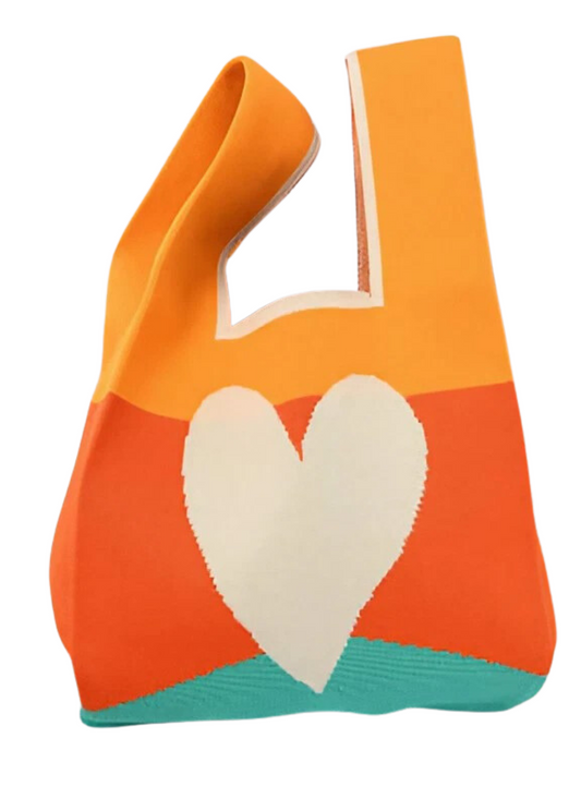 Heart Design Knitted Tote Bag-0