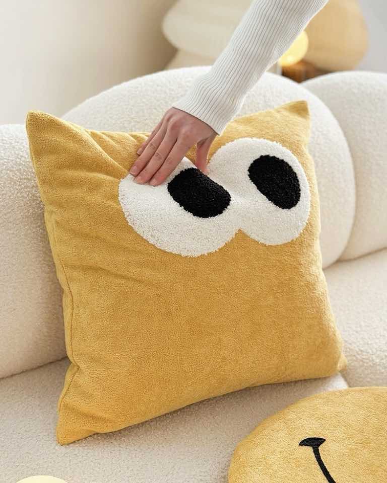 Cute Whimsical Big Eyes Puffy Decorative Throw Pillow-1