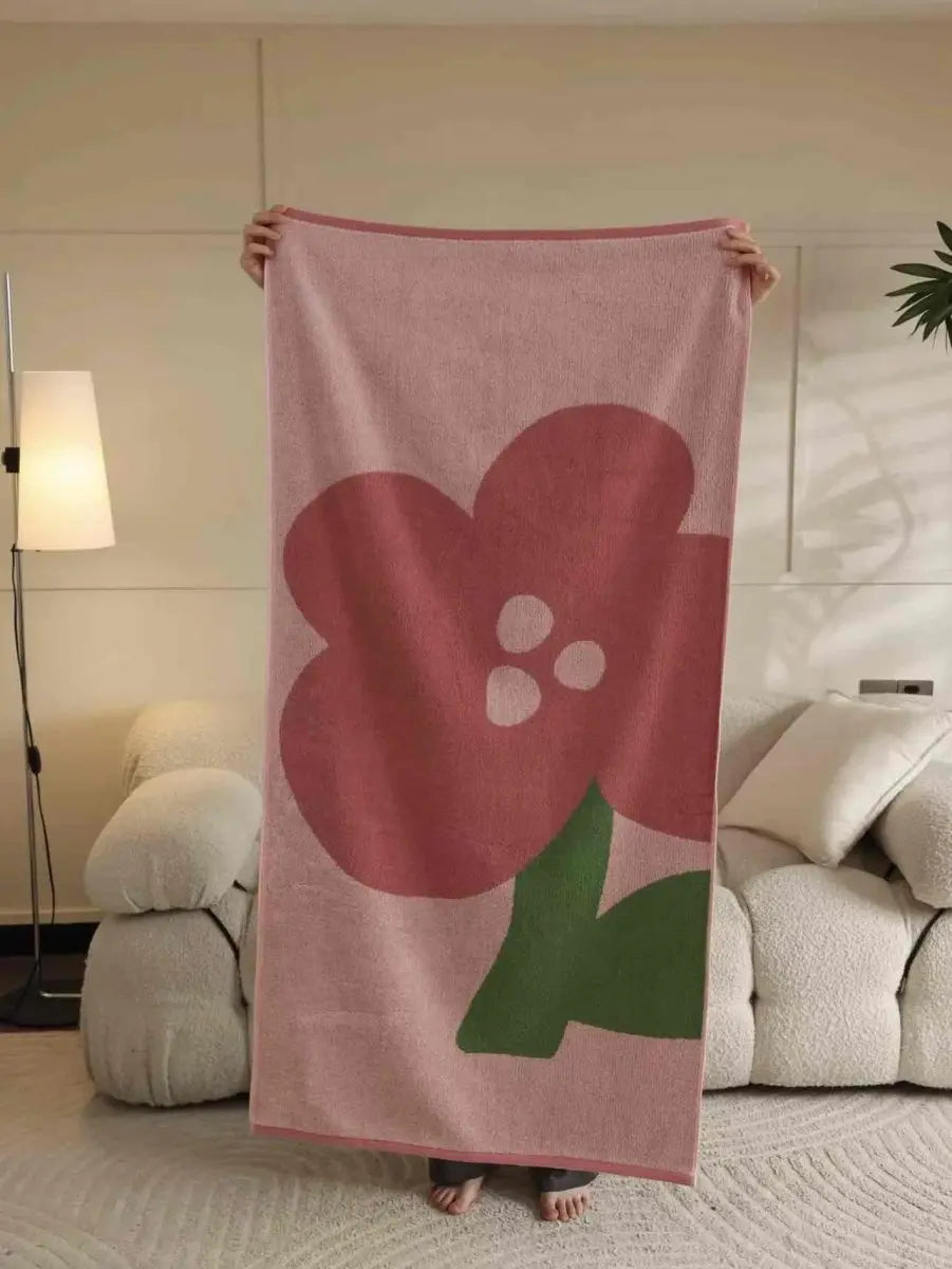 Cute Whimsical Floral Bath Towel - Soft, Absorbent, 100% Staple Cotton - Memoriex 