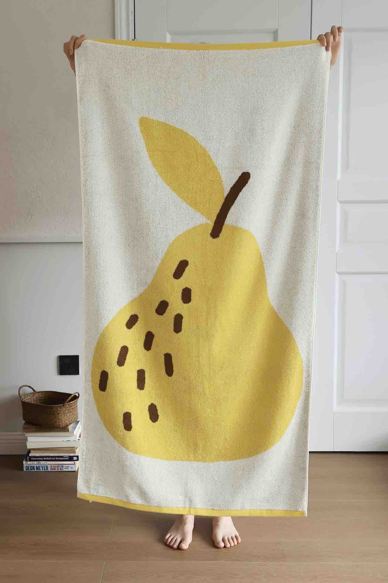 Cute Whimsical Pear Bath Towel - Ultra Soft, Absorbent, 100% Staple Cotton - Memoriex 