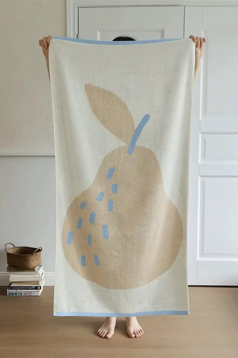 Cute Whimsical Pear Bath Towel - Ultra Soft, Absorbent, 100% Staple Cotton - Memoriex 