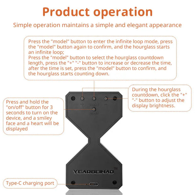 Cyber-style LED electronic sand timer: gravity-sensing, 1-30min countdown, tech decompression toy - Memoriex 