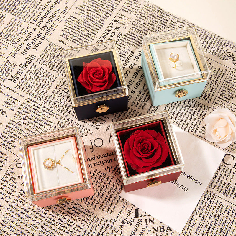 360° Flip Rose Gift Box Necklace Ring Gift Box For Women Girlfriend 2024 Hot Best Valentine Mother Day Birthday Gift Decoration