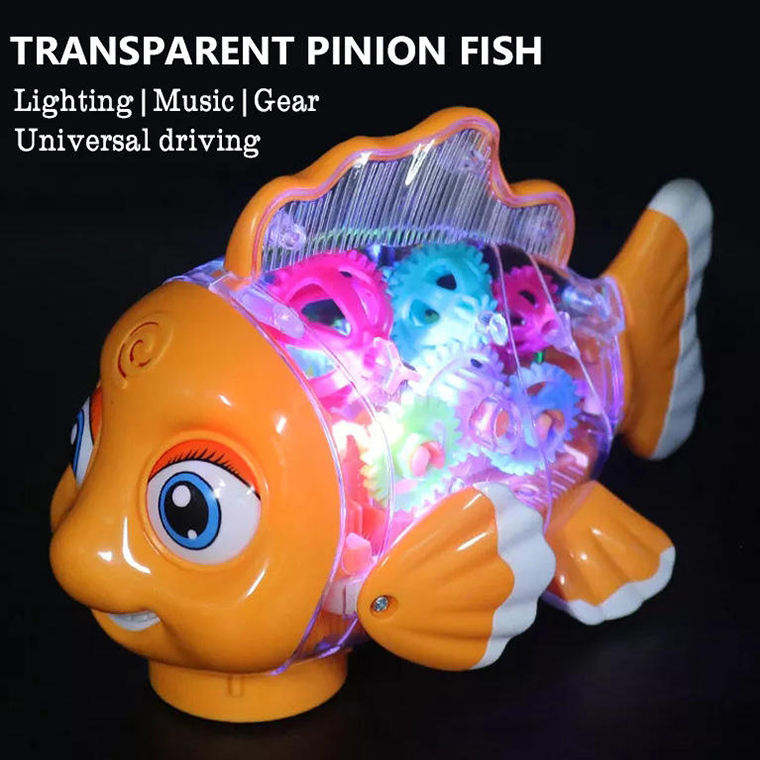 Electrical Universal Driving Walking Animal Toy Plastic Rotating Transparent Pinion Gear Fish with Dazzling Flash Light Music - Memoriex 