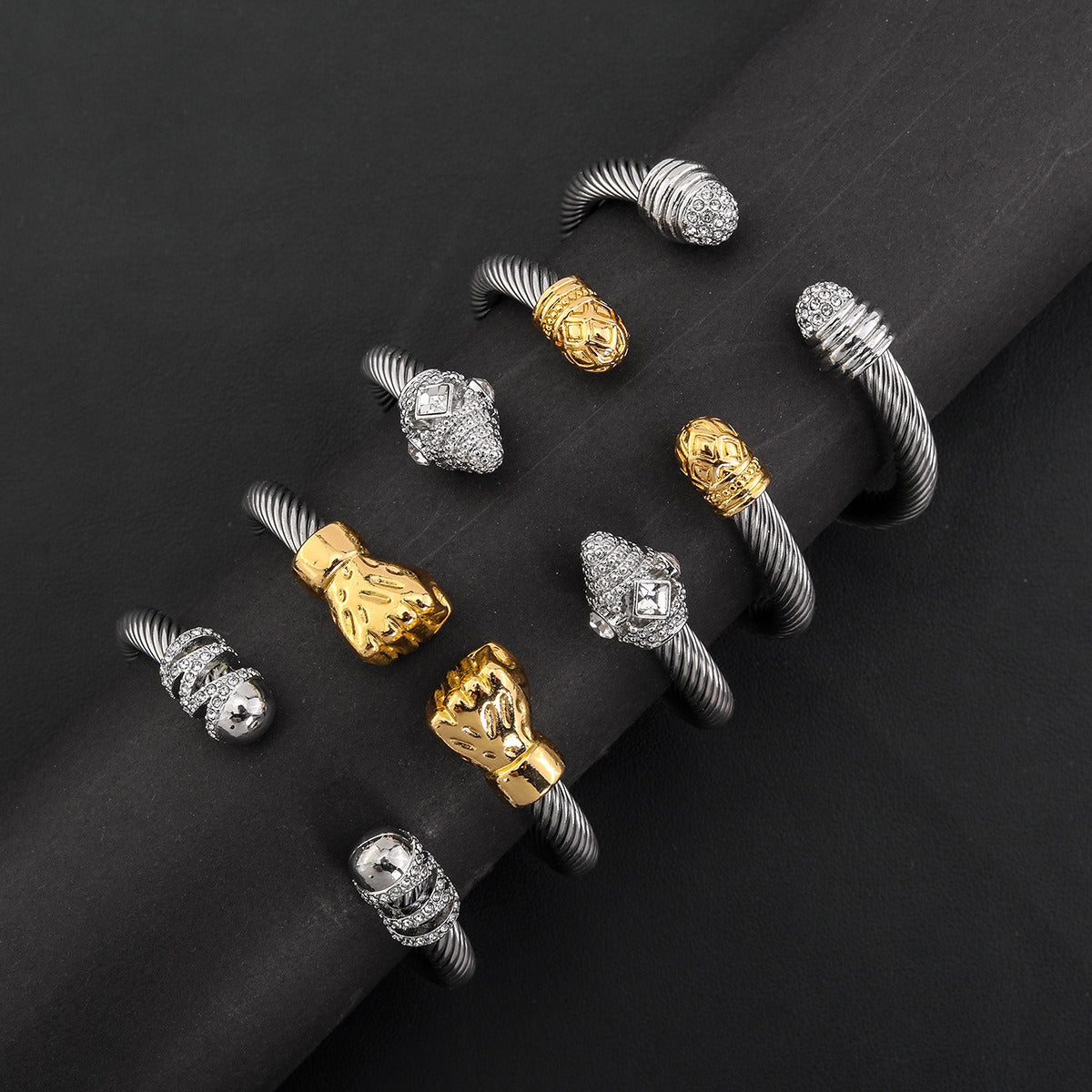 Double headed Zircon Open Bracelet Fashion Titanium Steel Bracelet Personalized Simple and Trendy Handicraft