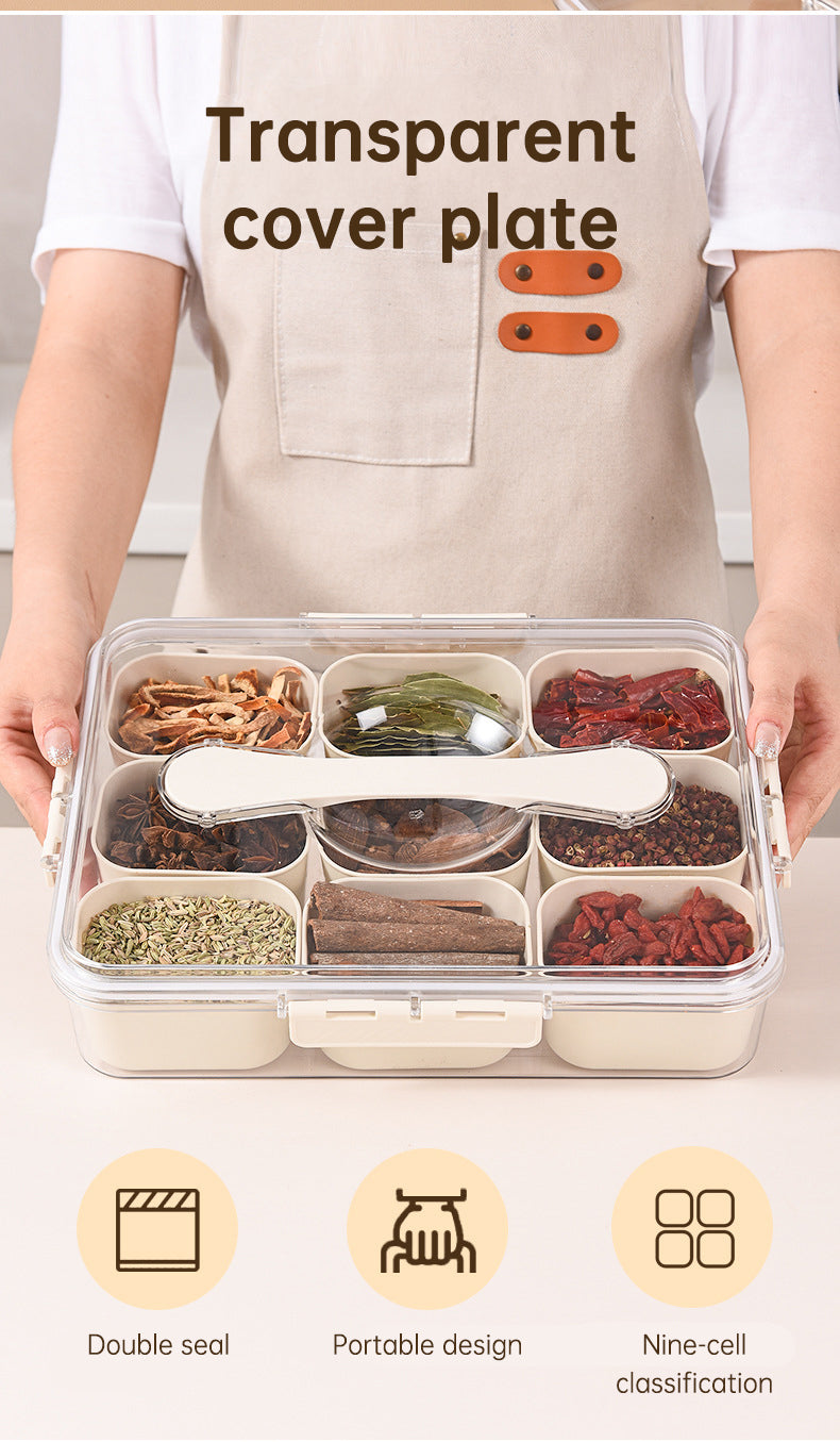 Design Sealed Snackle Storage Box With 9pcs Divider Plastic Divided Veggie Tray With Lid And Handle