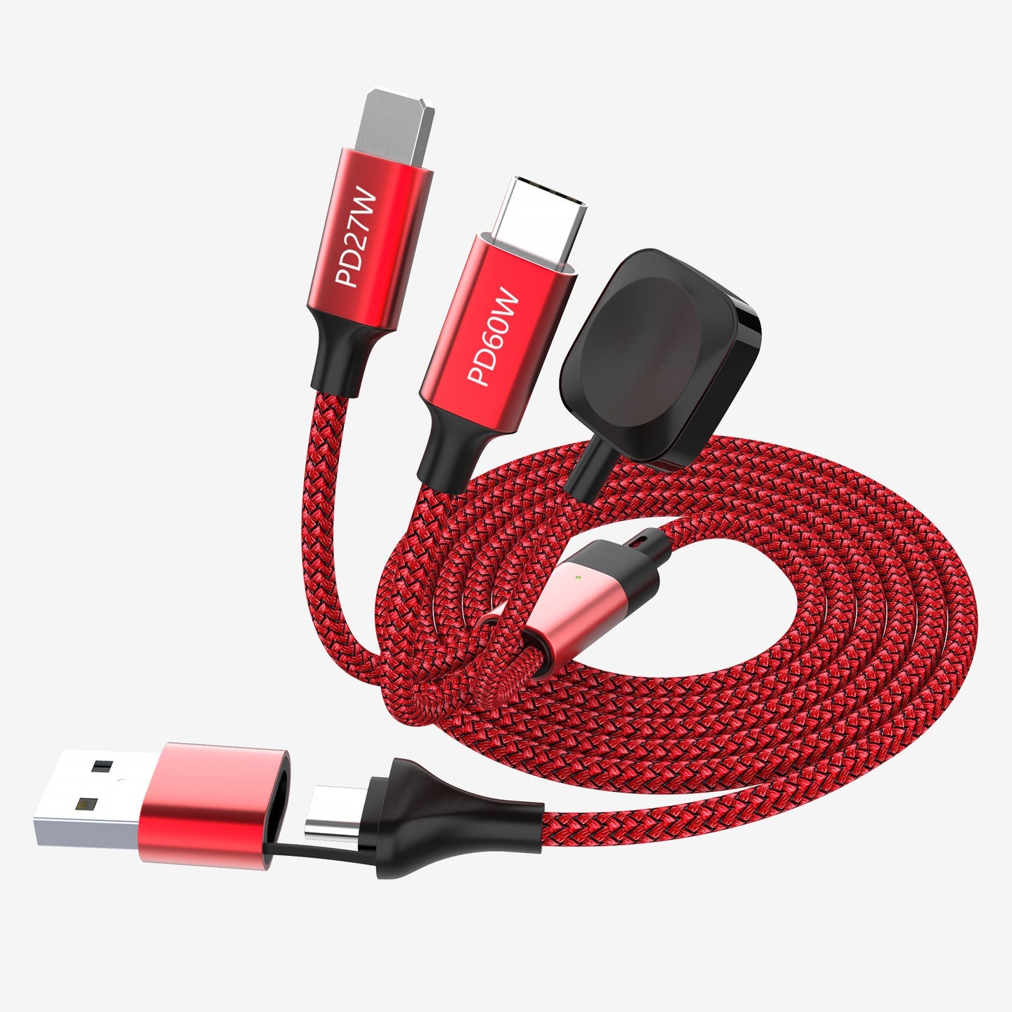 Multi head multifunctional two to three data cable PD60w fast charging suitable for Android Pingguo smartphones and smartwatches - Memoriex 