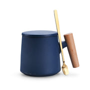 Creative Gift Personalized Ceramic Coffee Mug With Lid Spoon Rough Pottery Cup Lettering Couple Water Cup Logo - Memoriex