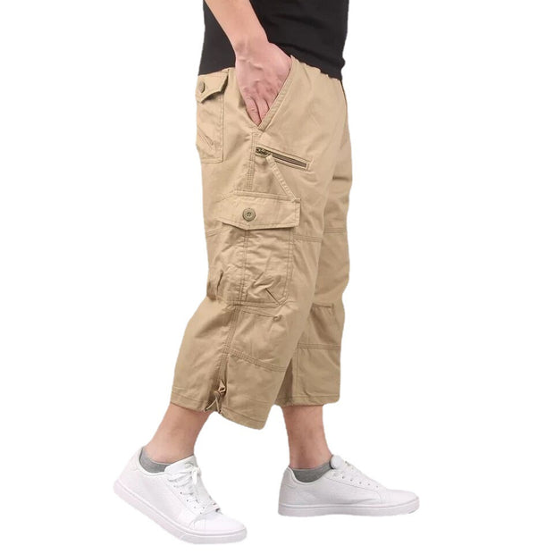 Summer work pants thin loose plus men's multi pocket mid length pants outdoor casual cropped pants men's summer shorts men - Memoriex