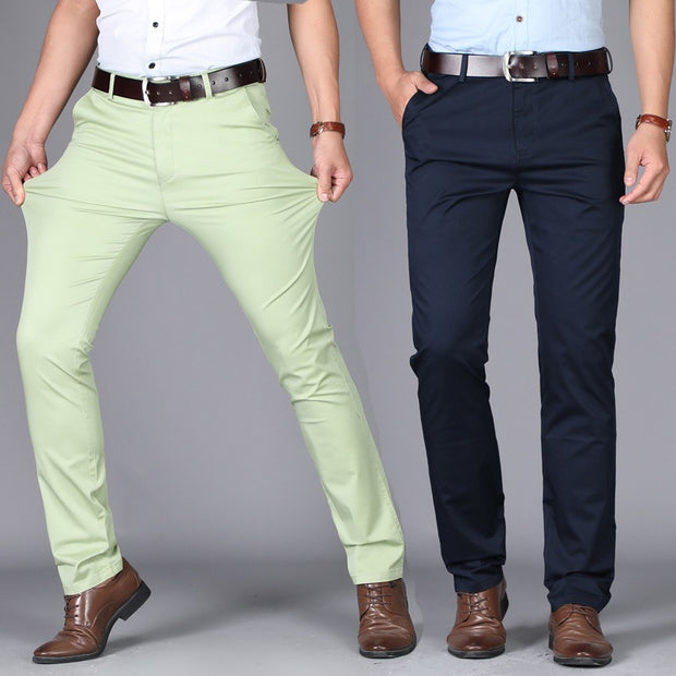 Men's casual pants fashionable stretch cotton slim fit straight leg long pants thin men's pants - Memoriex
