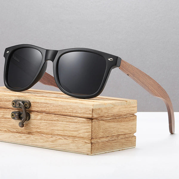 Wooden Walnut Polarised Sunglasses — Bamboo Frame UV400 Oval Shades