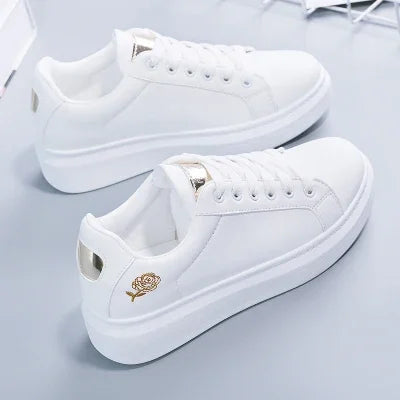 Women Casual Shoes New Spring Fashion Embroidered White Breathable Flower Lace-Up Sneakers White Tenis Feminino Flat  Zapatillas - Memoriex 