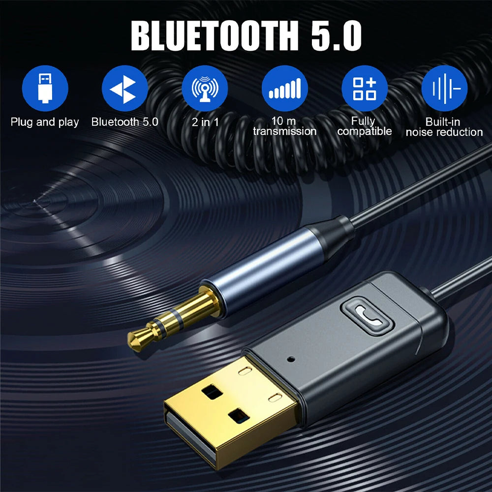 AMPrime Car bluetooth receiver AUX car wireless audio listening to songs and navigation Mobile phone call 5.0 bluetooth adapter - Memoriex 