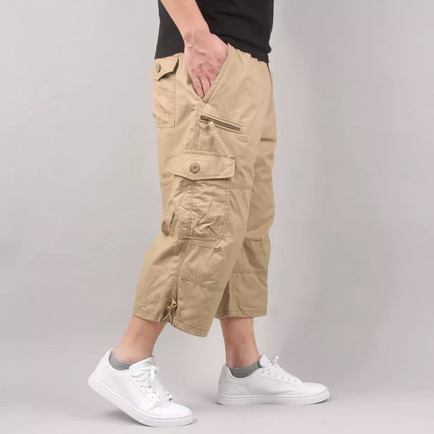Summer work pants thin loose plus men's multi pocket mid length pants outdoor casual cropped pants men's summer shorts men - Memoriex