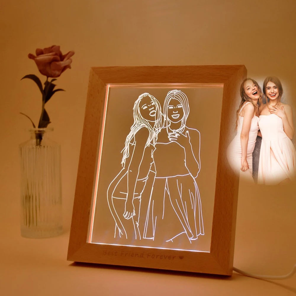 Personalized Custom Wooden Photo Frame Photo Text Customized USB LED 3D Lamp Bedroom Night Light Wedding Anniversary Birthday Gi