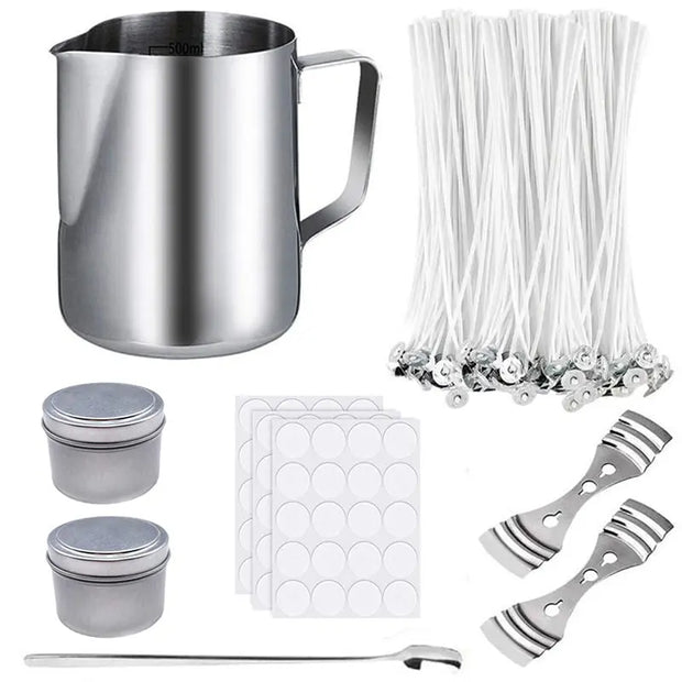 DIY self-made aromatherapy wax chip tool set, stainless steel wax cup, cotton core holder, simple and easy to operate - Memoriex 