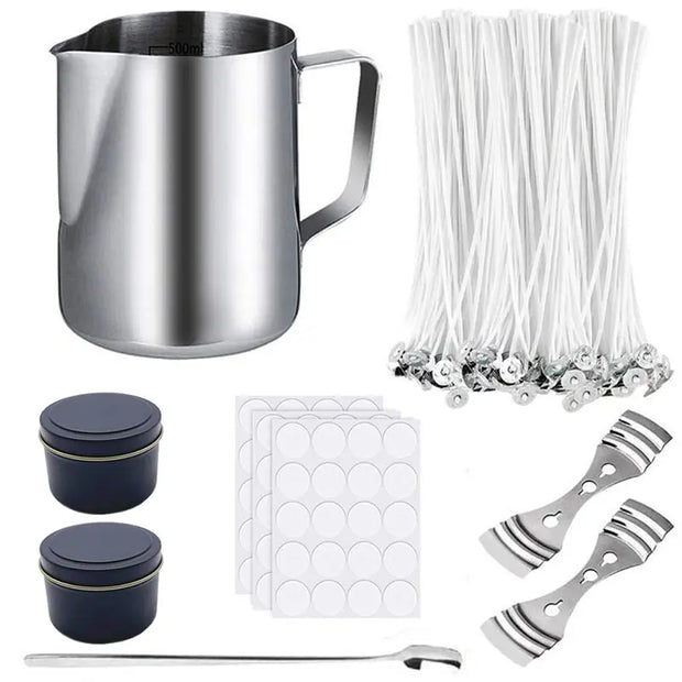 DIY self-made aromatherapy wax chip tool set, stainless steel wax cup, cotton core holder, simple and easy to operate - Memoriex 