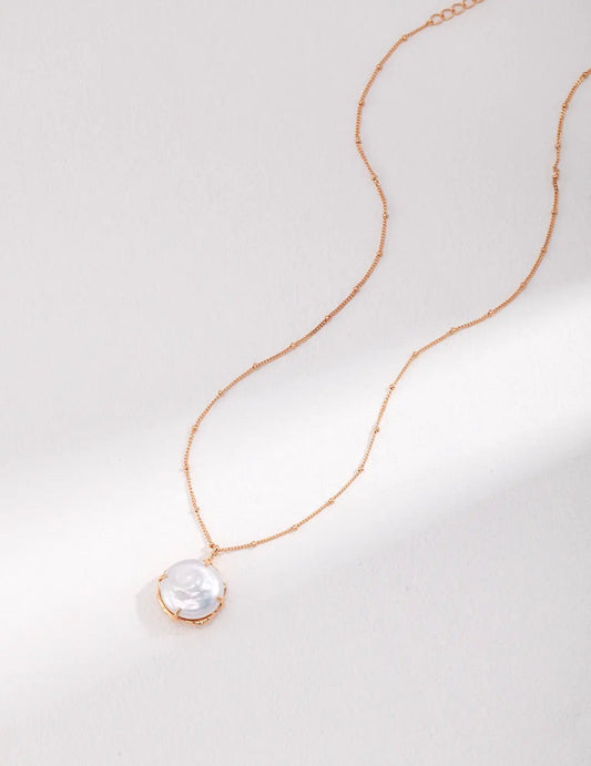 Dainty Big Round Pearl Pendant Necklace-0