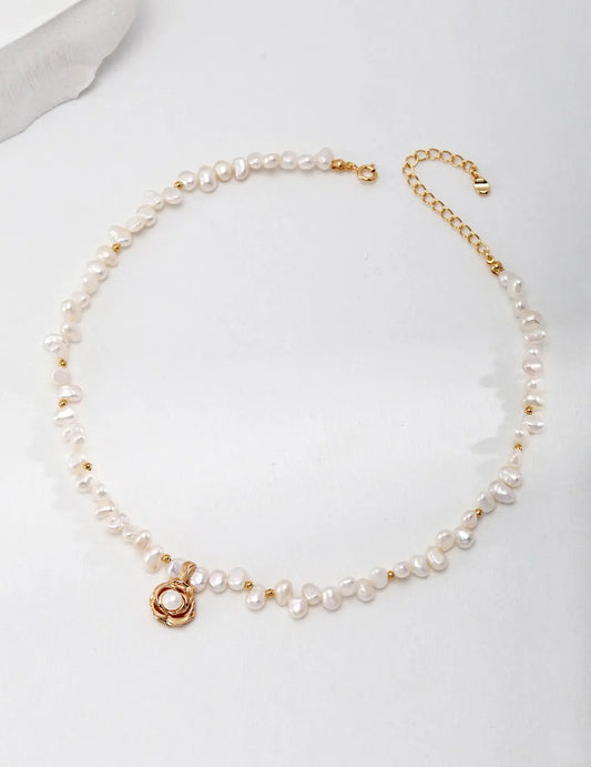 Dainty Camellia Pearl Necklace-0