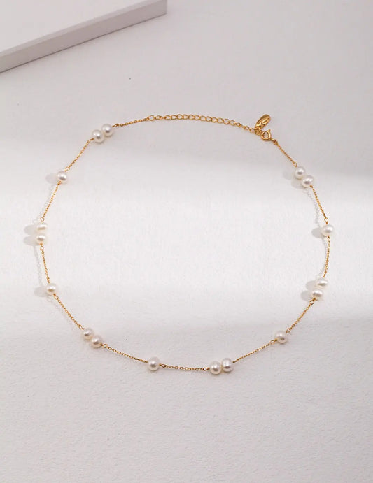 Dainty Freshwater Pearl Choker Necklace-0