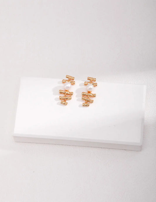 Dainty Geometric Pearl Earrings-0