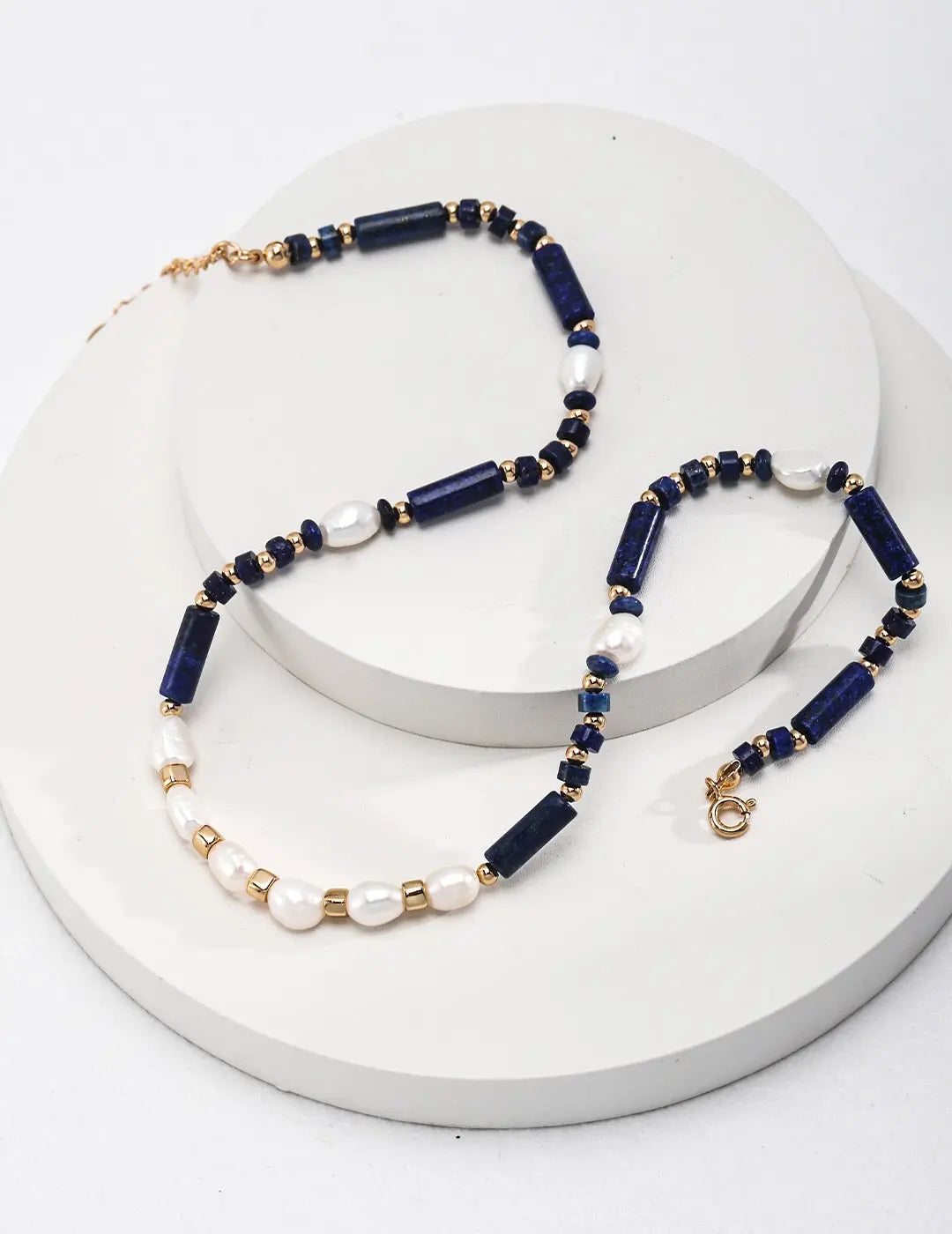 Dainty Lapis Lazuli Beaded With Pearl Necklace - Memoriex