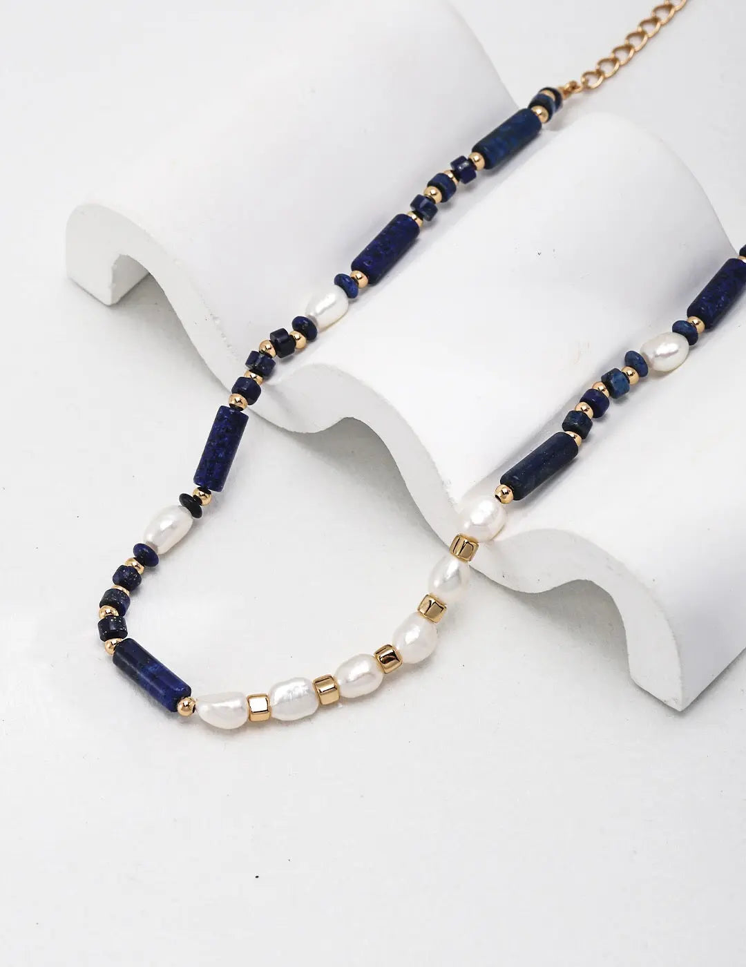 Dainty Lapis Lazuli Beaded With Pearl Necklace - Memoriex