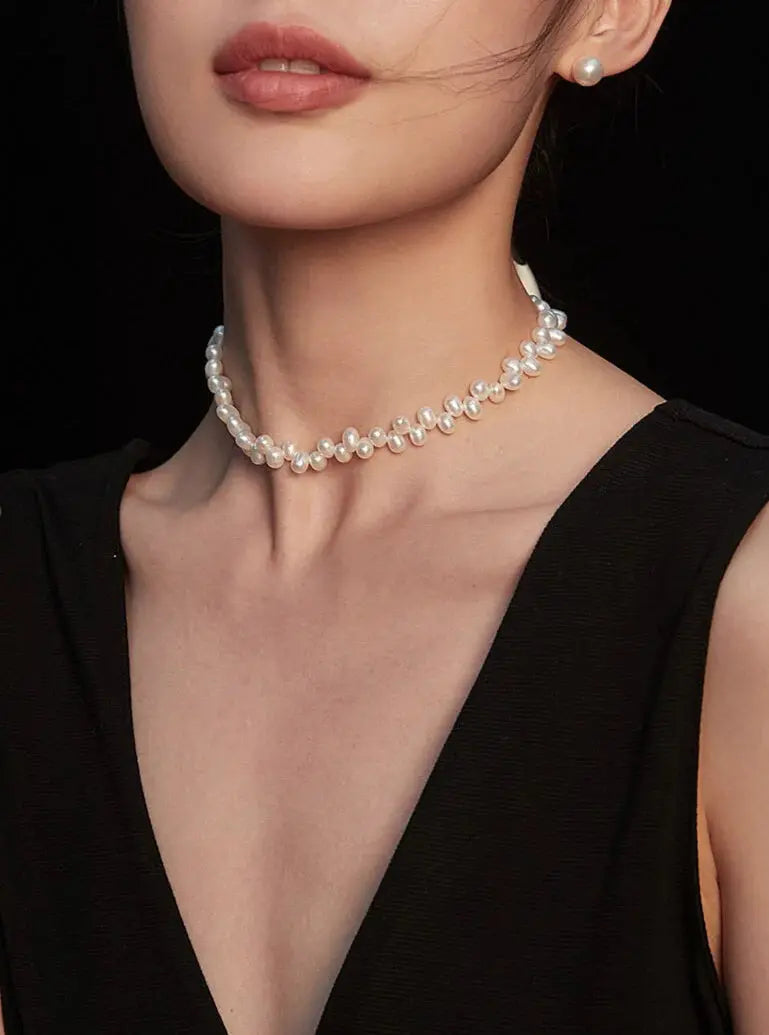 Dainty Pearl Beaded Choker Necklace-2