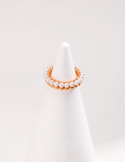 Dainty Pearl Beaded Stacking Band Ring - Memoriex