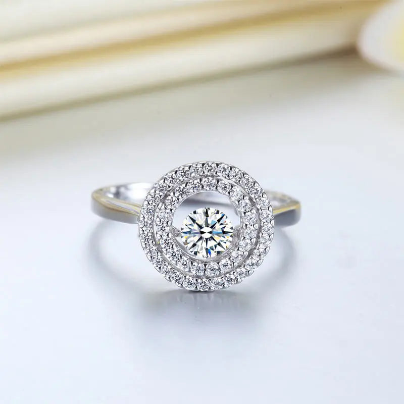 Dancing Stone Double Halo Solid 925 Sterling Silver Ring Fashion Wedding Jewelry XFR8285-2