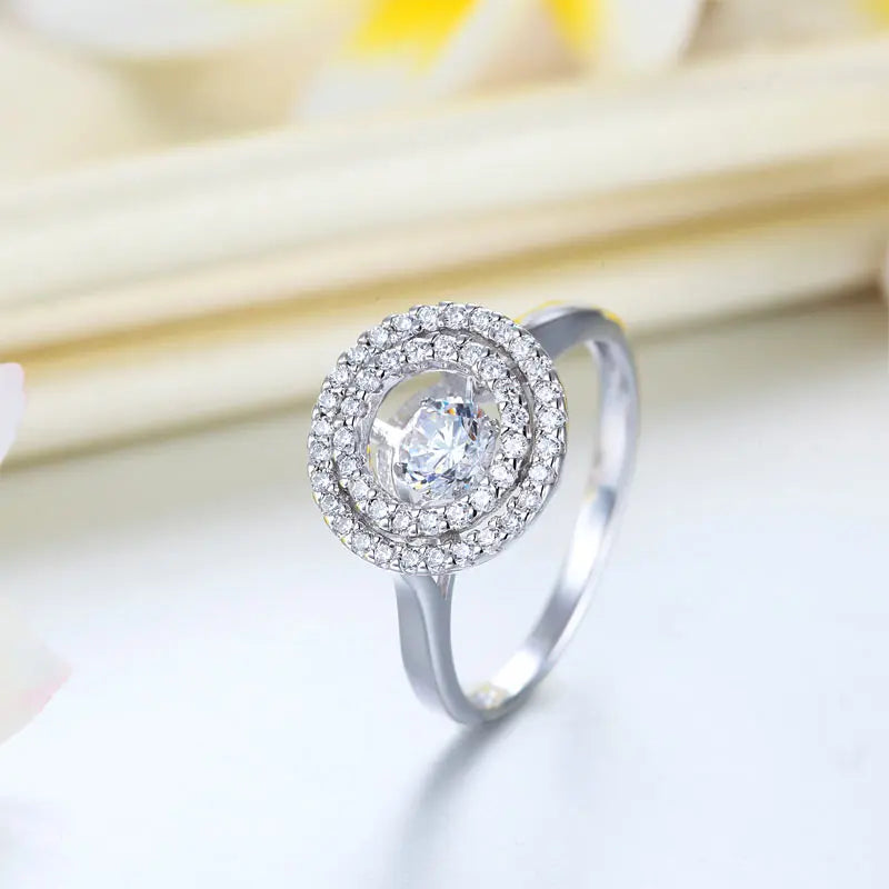 Dancing Stone Double Halo Solid 925 Sterling Silver Ring Fashion Wedding Jewelry XFR8285-6