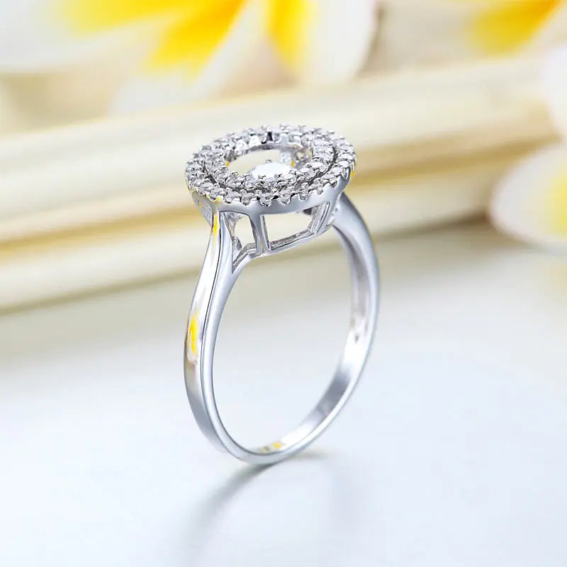 Dancing Stone Double Halo Solid 925 Sterling Silver Ring Fashion Wedding Jewelry XFR8285-7