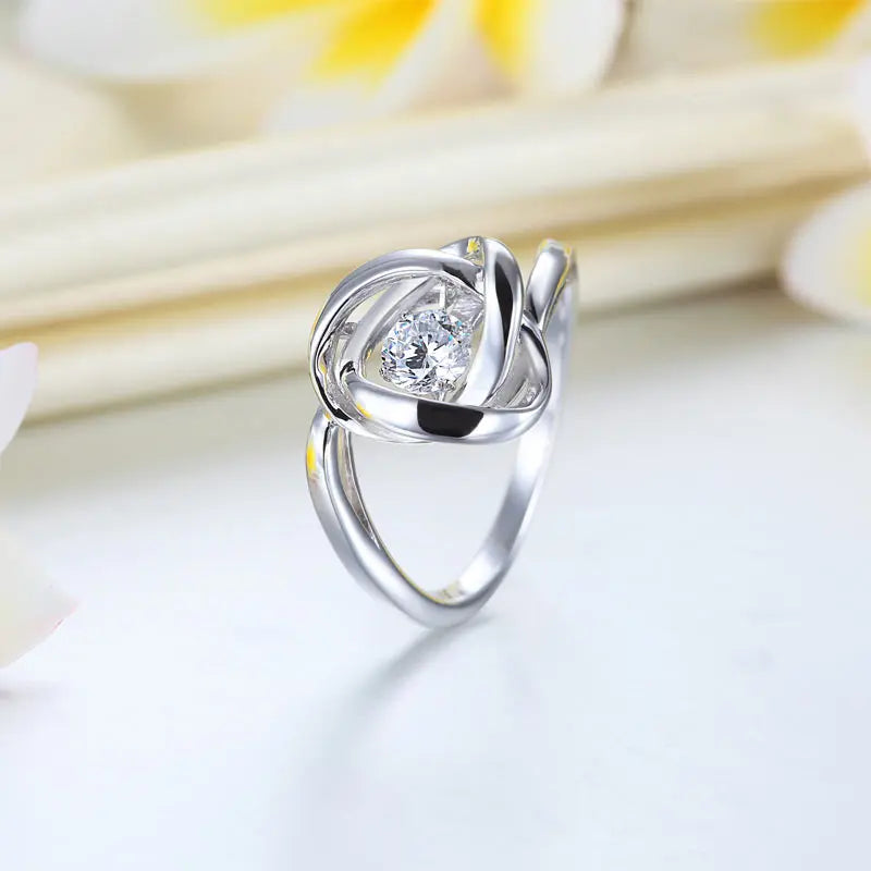 Dancing Stone Woven Solid 925 Sterling Silver Ring 2017 New Style XFR8284-2