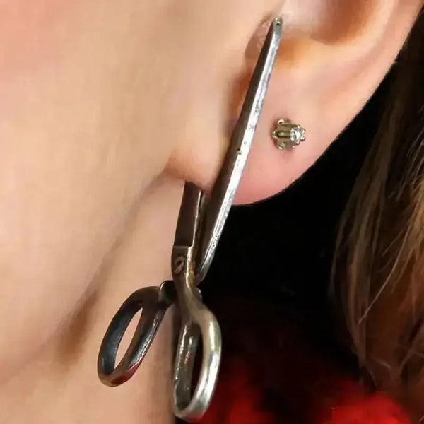 Dark Gothic Vintage Imitation Scissors Exaggerate Stud Earrings for Men Women Goth Punk Silver Color Halloween Fashion Jewelry - Memoriex 