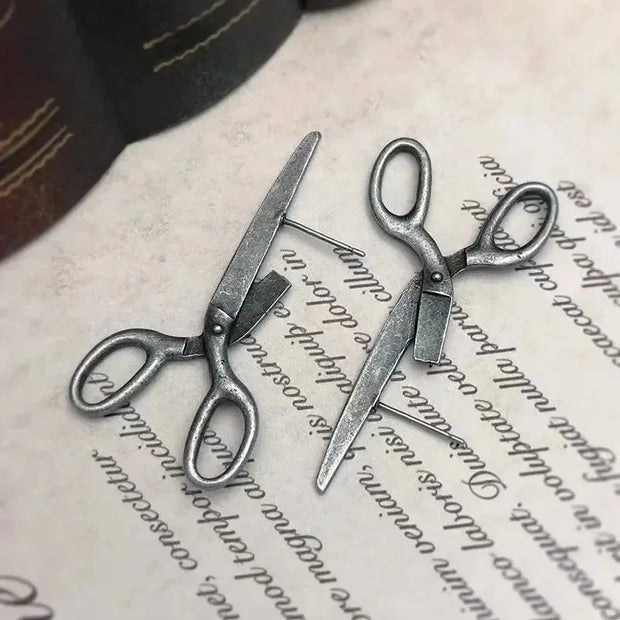 Dark Gothic Vintage Imitation Scissors Exaggerate Stud Earrings for Men Women Goth Punk Silver Color Halloween Fashion Jewelry - Memoriex 