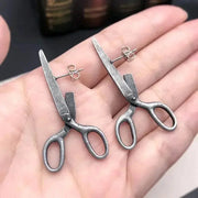 Dark Gothic Vintage Imitation Scissors Exaggerate Stud Earrings for Men Women Goth Punk Silver Color Halloween Fashion Jewelry - Memoriex 