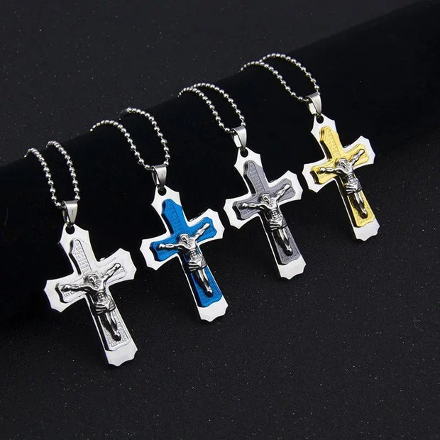Dark Knight Same Men's Crystal Cross Pendant Silver Gold Black Dominant Pendant Necklace - Memoriex 