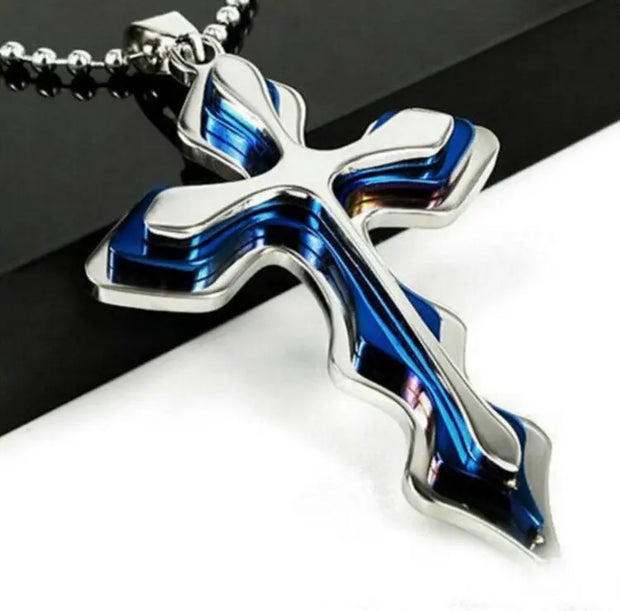 Dark Knight Same Men's Crystal Cross Pendant Silver Gold Black Dominant Pendant Necklace - Memoriex 